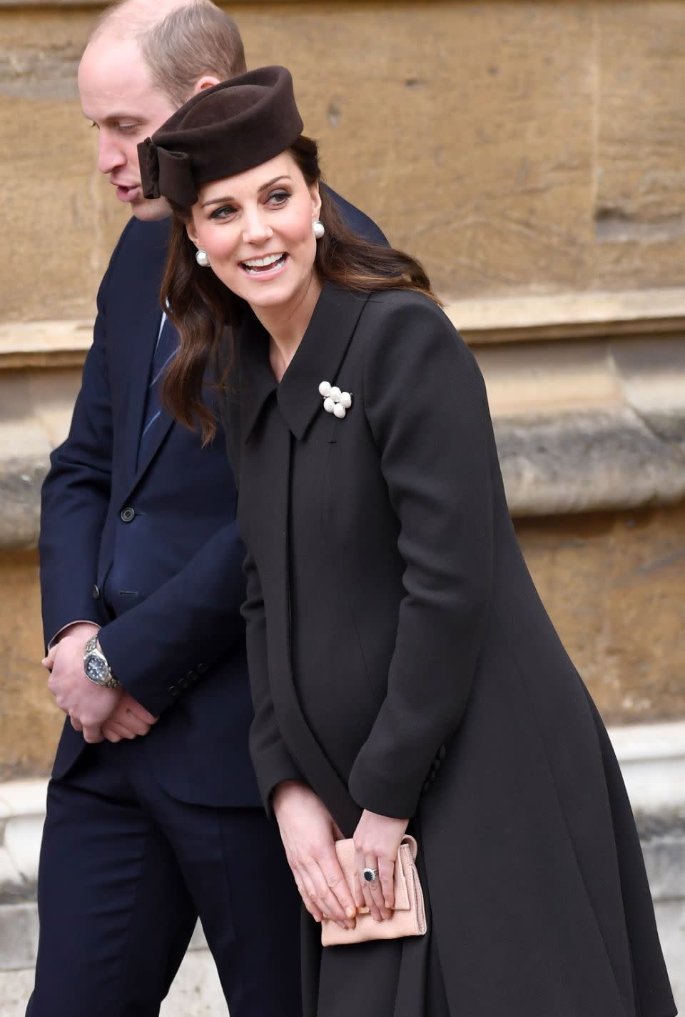 A pregnant Duchess of Cambridge at an Easter service in Windsor on April 1. Source: Getty