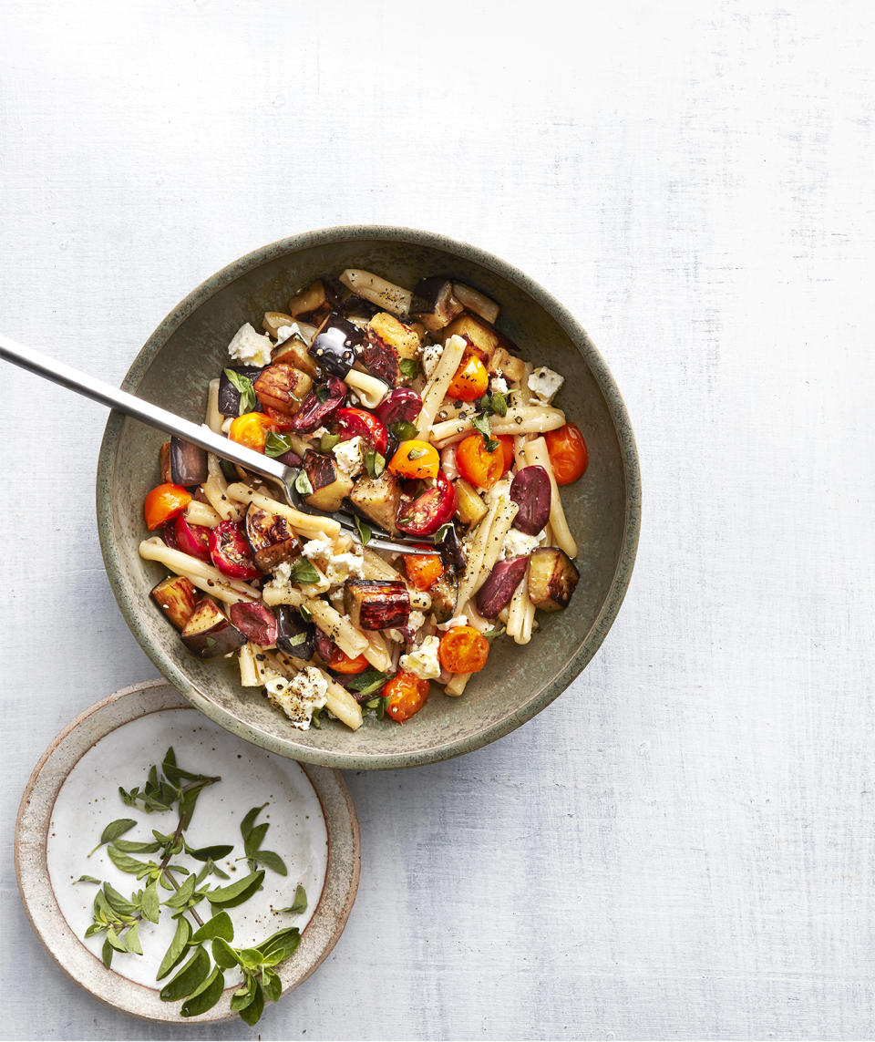 Roasted Eggplant and Olive Pasta Salad