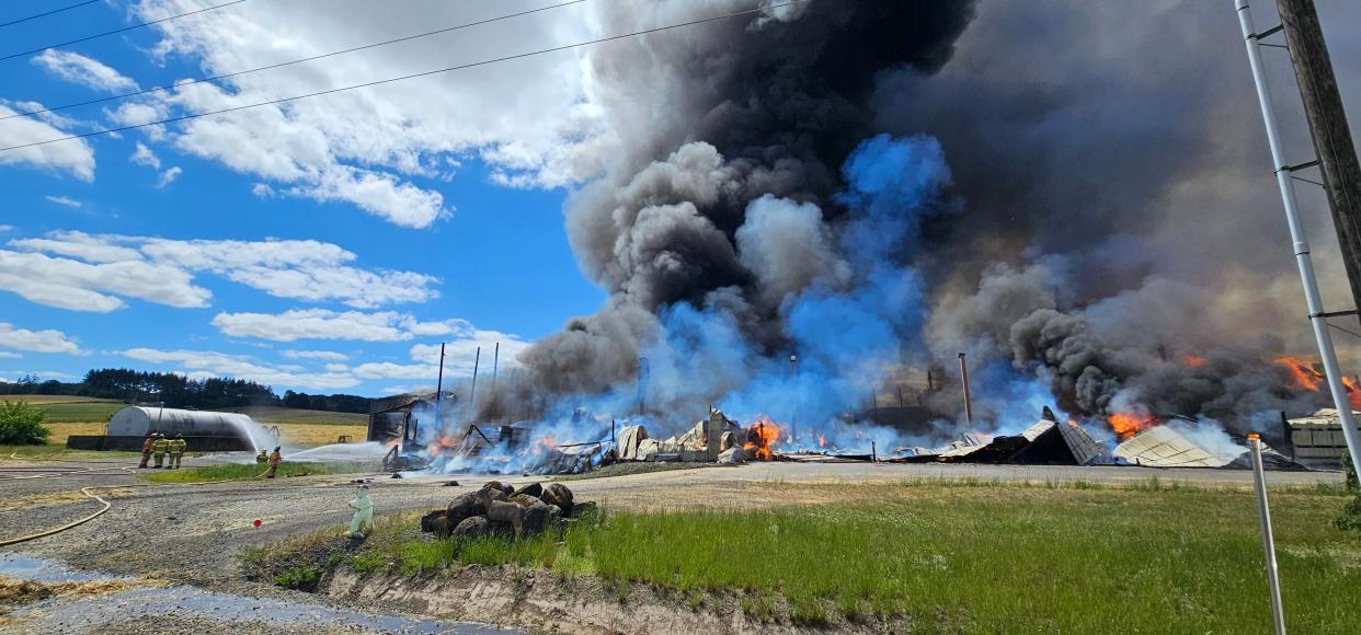 Fire crews responded to a structure fire that burned down the Sunrise Trading Inc. Tuesday morning in Polk County.