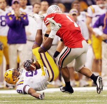 Ohio State's Marcus Freeman and LSU's Early Doucet