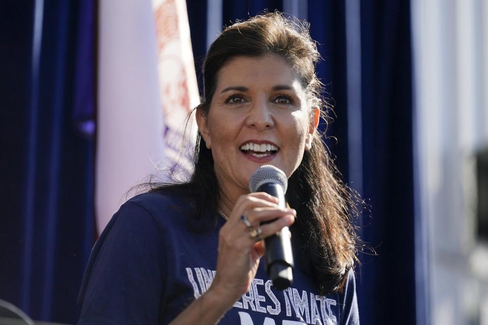 Former South Carolina Gov. Nikki Haley speaks during a presidential campaign event in Iowa in August 2023. <a href="https://newsroom.ap.org/detail/Election2024AbortionCandidates/f3b2a649196d48319450820fe8556d85/photo" rel="nofollow noopener" target="_blank" data-ylk="slk:AP Photo/Jeff Roberson;elm:context_link;itc:0;sec:content-canvas" class="link ">AP Photo/Jeff Roberson</a>