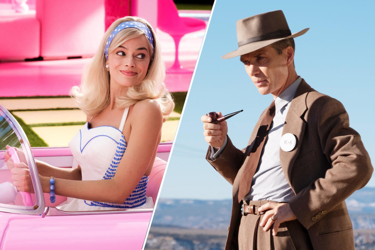 Margot Robbie as Barbie and Cillian Murphy as J. Robert Oppenheimer. (Warner Bros./Courtesy Everett Collection, Universal/Courtesy Everett Collection)