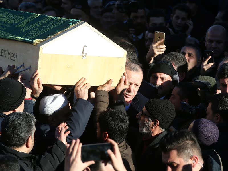 Turkish President Erdogan attends funeral ceremony of an earthquake victim in Elazig