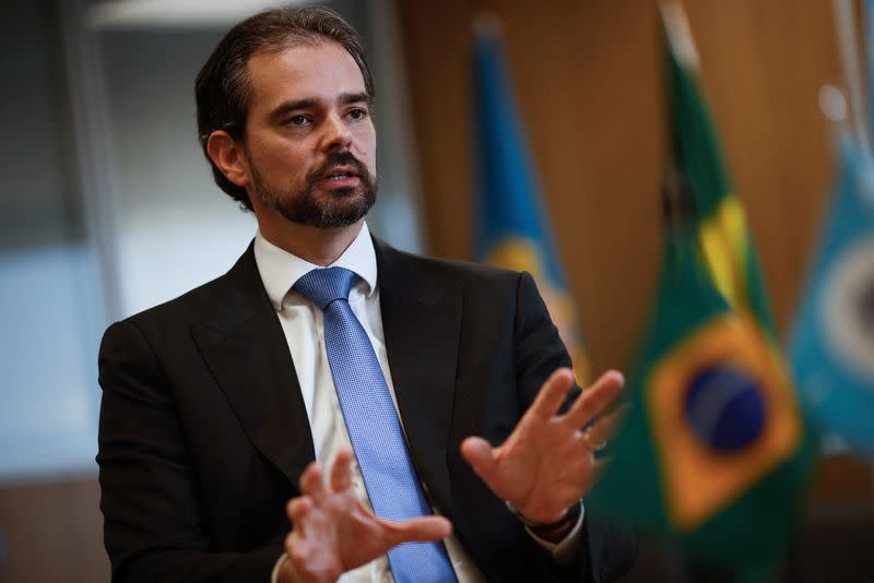 Director of the Federal Police's International Cooperation department and Interpol Vice-President for the Americas, Valdecy Urquiza, attends an interview with Reuters in Brasilia