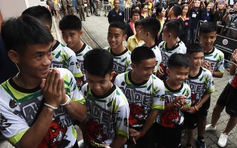 The boys rescued from the Thai cave - Credit: AFP
