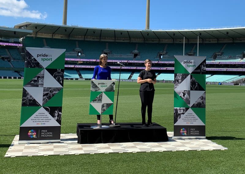 Transgender athlete Coughlan speaks at Sydney Cricket Ground