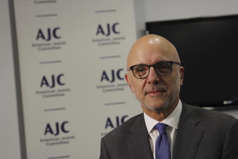 American Jewish Committee (AJC) CEO Ted Deutch is seen during an interview, Friday, Feb. 8, 2024 in Boca Raton, Fla. Nearly two-thirds of American Jews feel less secure in the U.S. than they did a year ago. That's according to the latest annual survey from the AJC. (AP Photo/Cody Jackson)