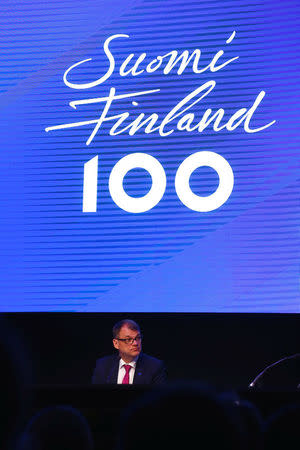 Finland's Prime Minister Juha Sipila listens during government's open session for members of public as part of the celebration of the 100th anniversary of Finnish independence in Porvoo, Finland May 4, 2017. REUTERS/Ints Kalnins