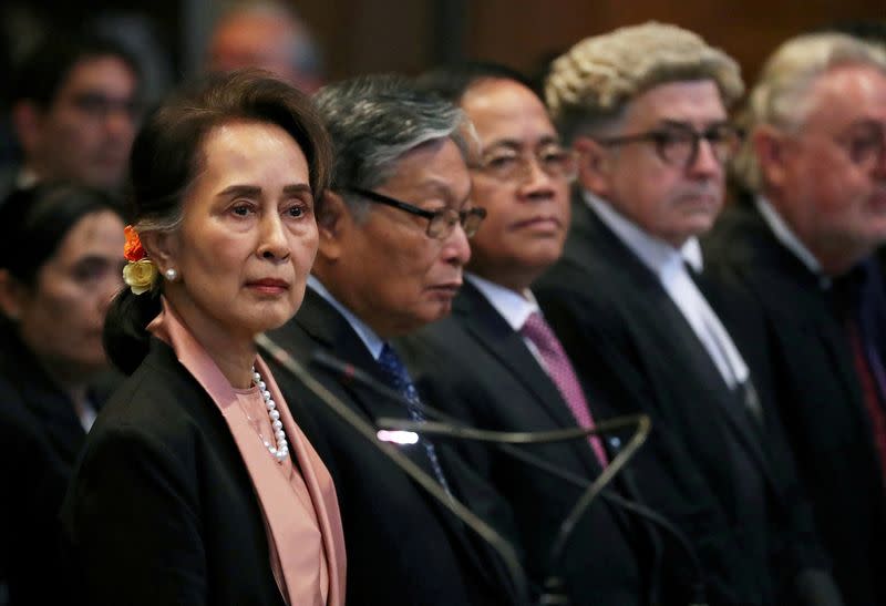 FILE PHOTO: Myanmar's leader Aung San Suu Kyi attends a hearing at International Court of Justice in The Hague