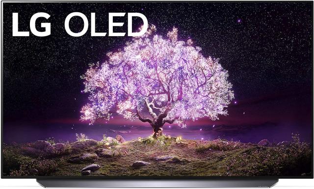 LG television with purple tree lit up