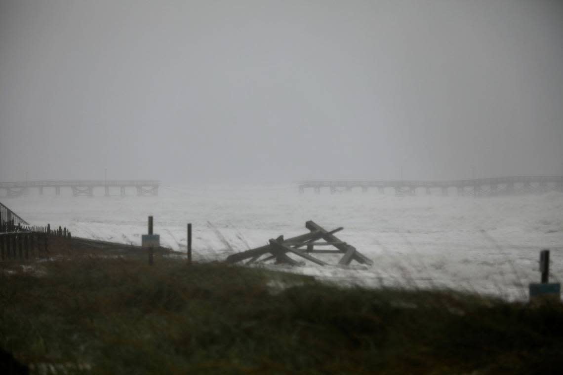 Part of Cherry Grove Pier collapsed as Hurricane Ian made landfall in South Carolina Friday afternoon. Sept. 30, 2022.