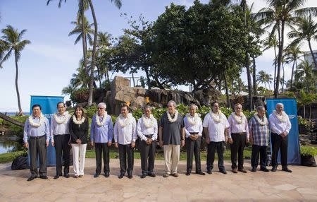 Trade ministers line up for a family photo during TPP talks in Lahaina. Photo: Reuters