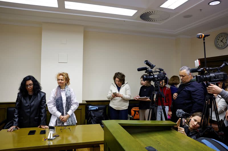 Lawyers of Russian opposition figure Vladimir Kara-Murza attend a hearing to consider an appeal against his sentence, in Moscow