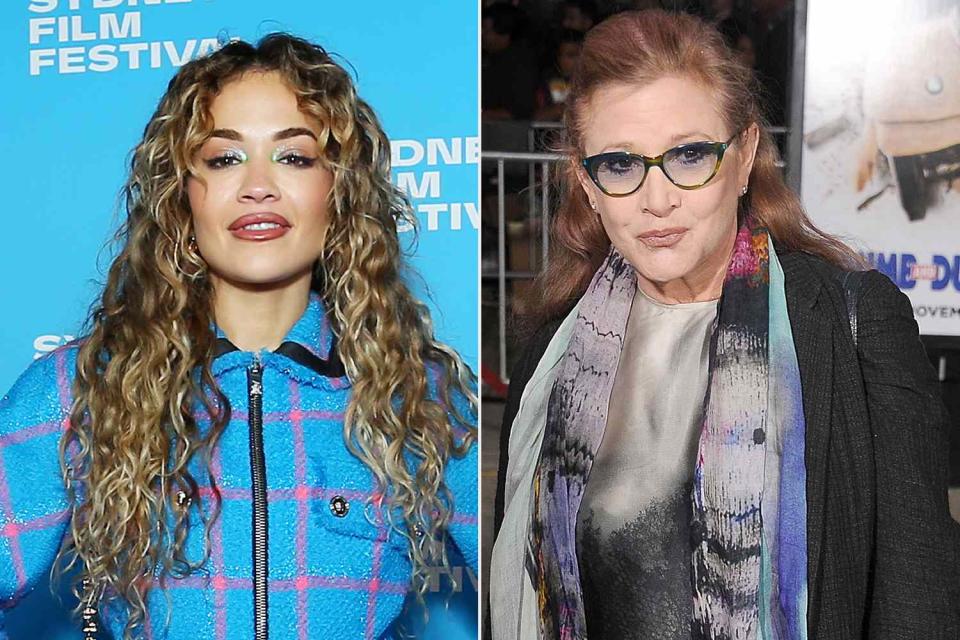 <p>Lisa Maree Williams/Getty </p> Rita Ora and Carrie Fisher