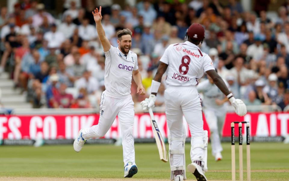 Chris Woakes gets rid of Alzarri Joseph