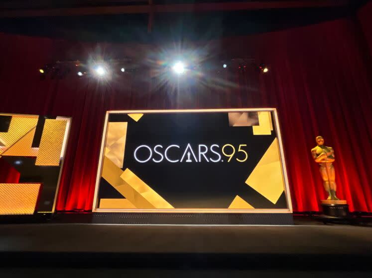 A look at the stage of the Dolby Theatre in Hollywood in preparation for the announcement of the 2023 Oscar Nominations.