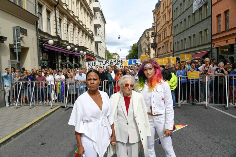 Among those who took to the streets of Stockholm to protest against the neo-Nazi rally was Swedish Culture minister Alice Bah Kuhnke and Holocaust survivor Hedi Fried