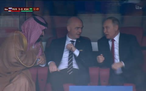 Saudi crown prince and Putin - Credit: ITV Sport