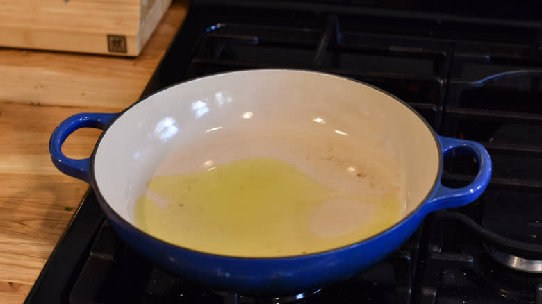 heating olive oil in pot