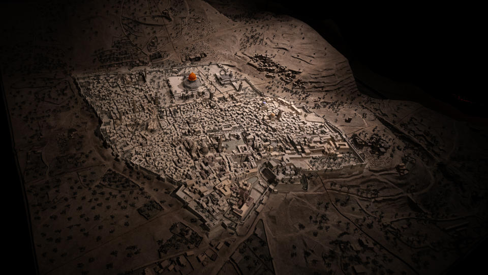 A screen model of Jerusalem that has been scanned and digitally re-created in 3D to be used in the virtual reality experience The Holy City. is pictured on Jan. 5, 2018. (The Holy City VR via AP)