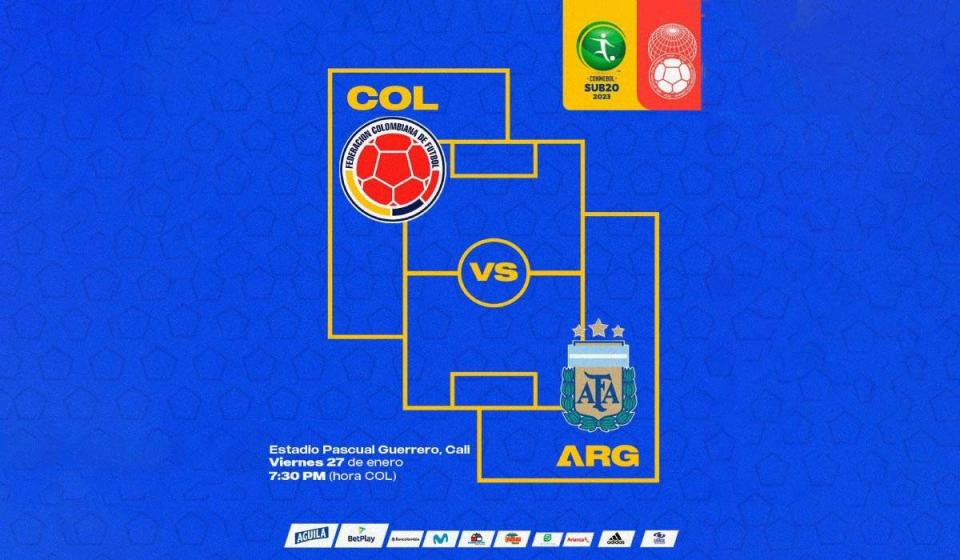 Sudamericano Sub 20 Colombia vs Argentina. Imagen tomada de Twitter @FCFSeleccionCol