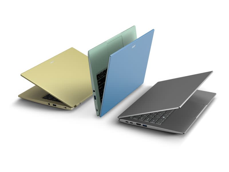 ▲全新Acer Swift 3 （SF314-512）具備14吋輕薄鋁合金機身，推出純粹銀、粉霧金、丹寧藍三種水洗仿手感跳色，售價35,900元。(圖／廠商提供)