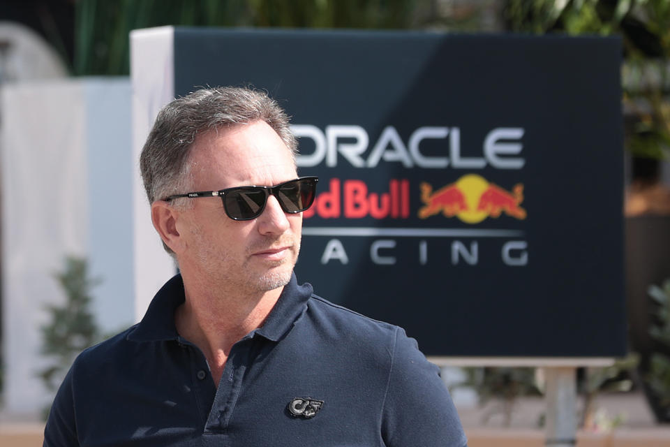 BAHRAIN, BAHRAIN - FEBRUARY 23: Oracle Red Bull Racing team principal Christian Horner looks on during the third day of F1 testing at the Bahrain International Circuit on February 23, 2024 in Bahrain, Bahrain.  (Photo: Philippe Nanchino/Eurasia Sport Images/Getty Images)