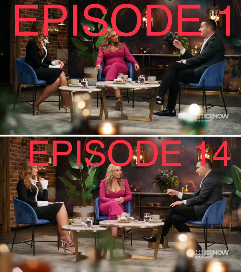 MAFS experts Alessandra Rampolla, Mel Schilling and John Aiken in episode 1 and episode 14.