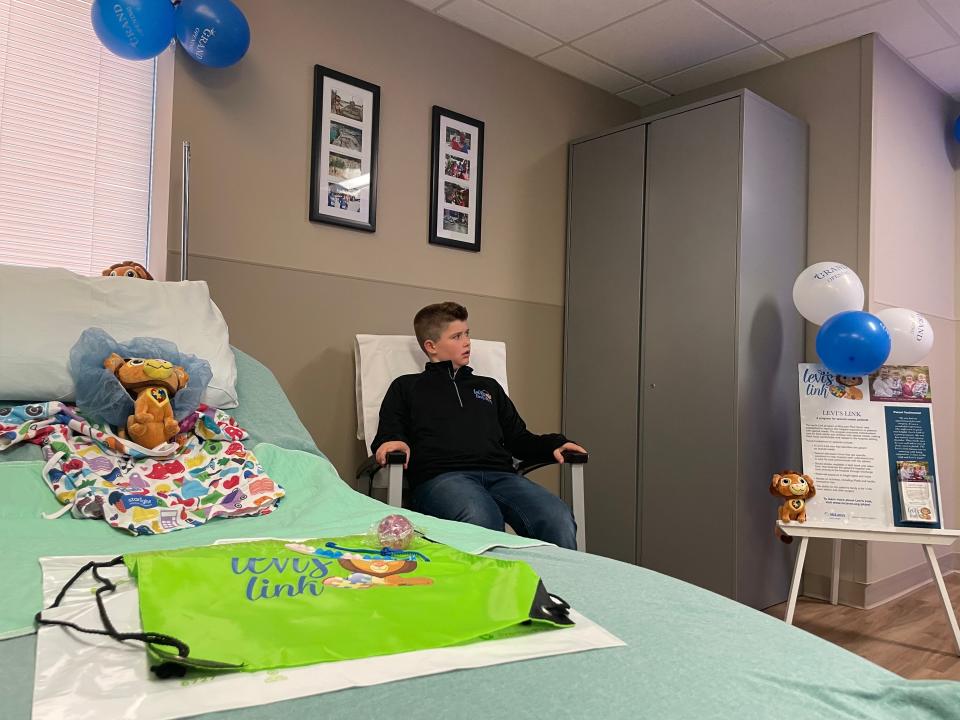 Levi Wilson, 11, sitting in the new Levi's Link Preop Sensory Bay at McLaren Port Huron on May 7, 2024.