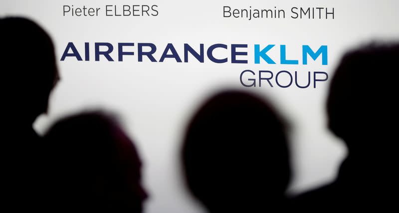 FILE PHOTO: Journalists attend a new conference where Air France-KLM announce their 2018 annual results in Paris