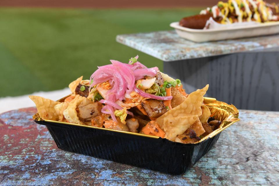 Korean pork belly nachos are one of the new items available during the 2024 MLB season at Chase Field.