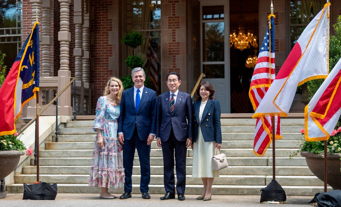 North Carolina First Lady Kristin Cooper, North Carolina Governor Roy Copper, Japanese Prime Minister Fumio Kishida and Japanese First Lady Yuko Kishida pose for a photograph before attending a luncheon at the Executive Mansion on Friday, April 12, 2024 in Raleigh, N.C. Robert Willett/rwillett@newsobserver.com
