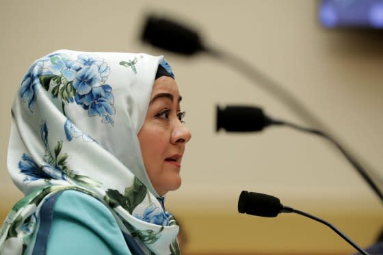 Radio Free Asia reporter Gulchehra Hoja testifies before the House Foreign Affairs Committee’s Africa, Global Health, Global Human Rights and International Organizations Subcommittee in the Rayburn House Office Building on Capitol Hill on May 16, 2019.<span class="copyright">Chip Somodevilla—Getty Images</span>
