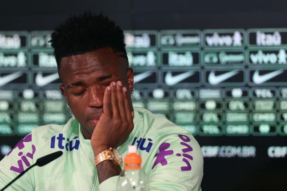 Vinicius Junior cried during the press conference as he spoke of the abuse  (Getty)