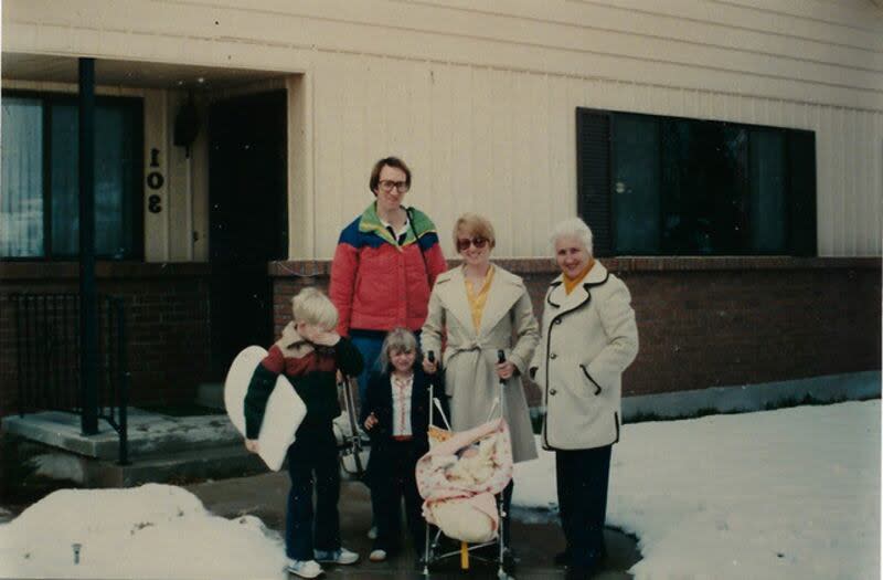 Jordan and DeAnn Rasmussen with their children, David, Lisa and Chad (in stroller), and DeAnn Rasmussen's mother, Dora Richins, in 1980. | Family photo