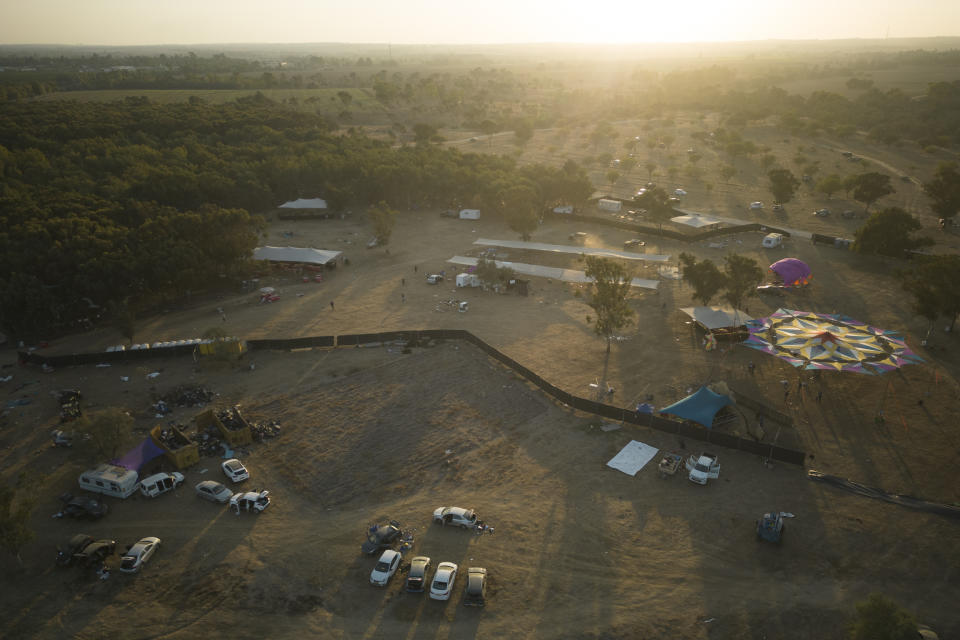 The site of a music festival near the border with the Gaza Strip is seen on Thursday, Oct.12, 2023. At least 260 Israeli festivalgoers were killed during the attack last Saturday. (AP Photo/Erik Marmor)