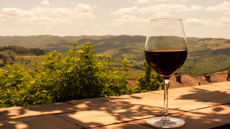 red wine in Italian countryside