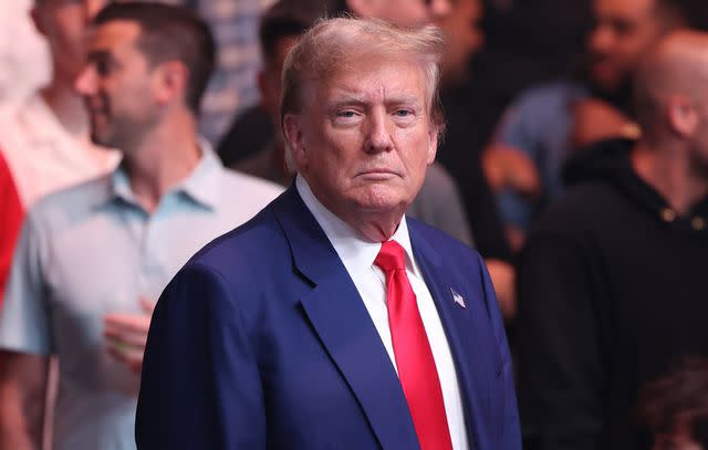 <p>Luke Hales/Getty</p> Donald Trump attends the UFC 302 event in Newark, N.J., on June 1, 2024