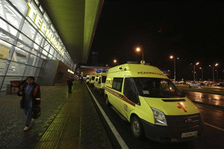 Ambulances are seen outside the main building of Kazan airport November 17, 2013. REUTERS/Yegor Aleev