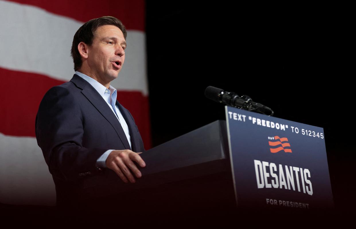 Florida Governor Ron Desantis kicks off his campaign for the 2024 Republican U.S. presidential nomination with his first official campaign event being an evening rally at the evangelical Eternity church in West Des Moines, Iowa, U.S. May 30, 2023 (REUTERS)