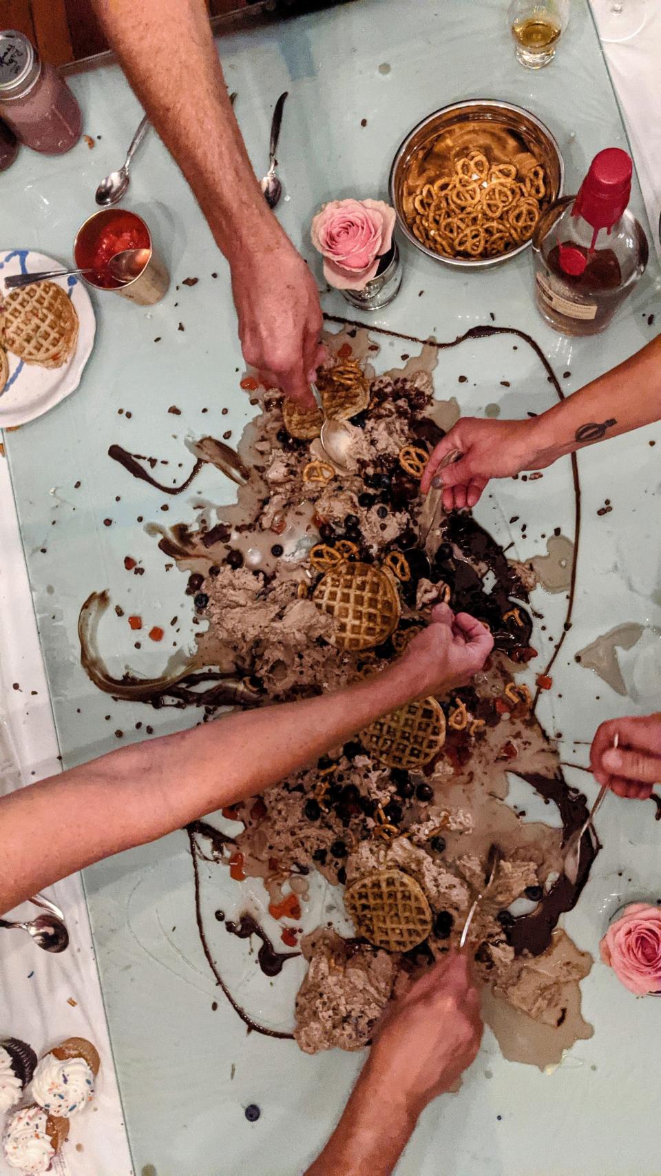 A dinner party can go interactive, like this build-your-own dessert station featuring liquid nitrogen ice cream created on-site by STEM Educator Jerald Smith