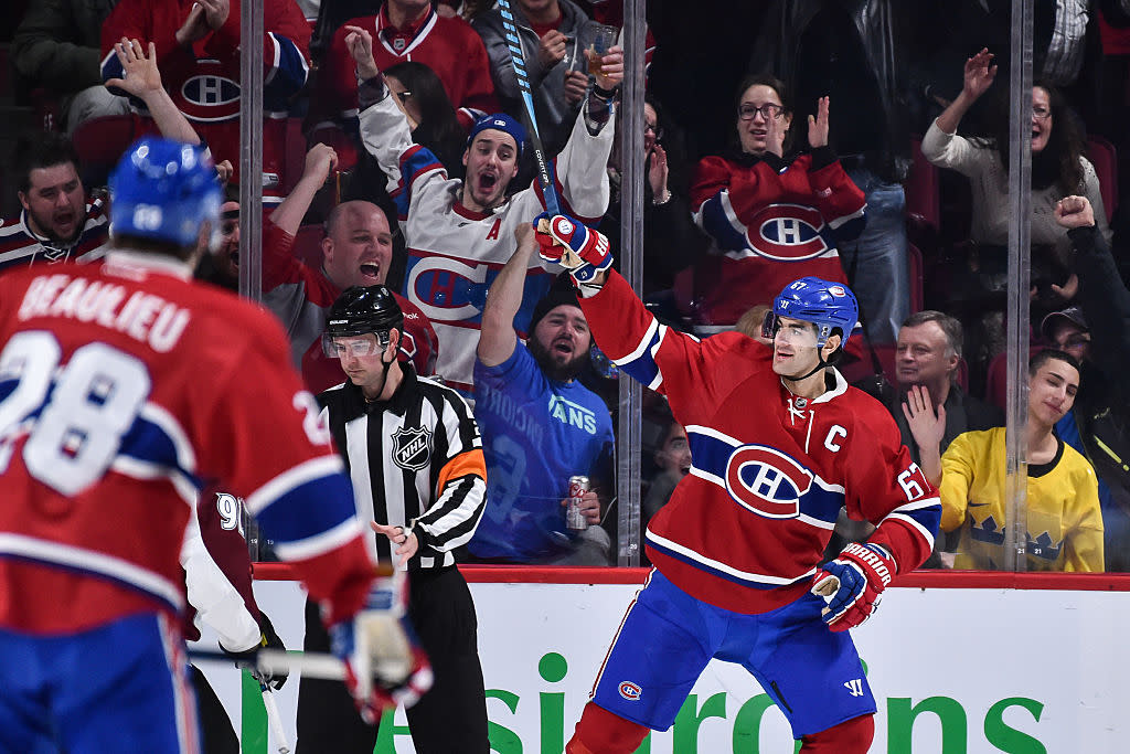 MONTREAL, QC - DECEMBER 10: Max Pacioretty #67 of the Montreal Canadiens celebrates his fourth goal of the night during the NHL game against the Colorado Avalanche at the Bell Centre on December 10, 2016 in Montreal, Quebec, Canada. The Montreal Canadiens defeated the Colorado Avalanche 10-1. (Photo by Minas Panagiotakis/Getty Images)