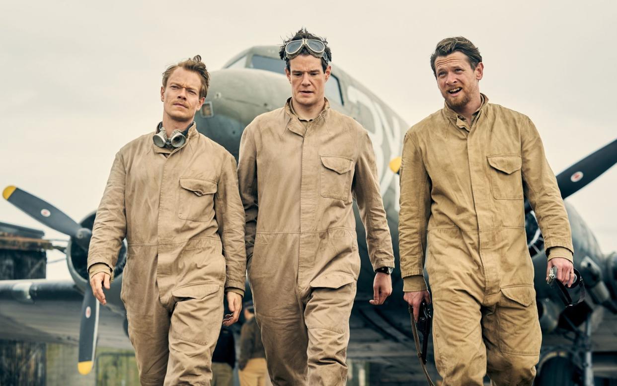 From left - Alfie Allen, Connor Swindells and Jack O’Connell as characters in SAS Rogue Heroes - Robert Viglasky