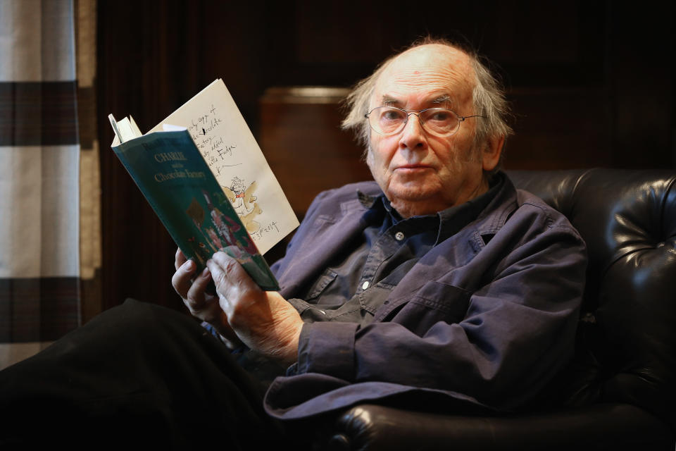 LONDON, ENGLAND - DECEMBER 04:  Sir Quentin  Blake holds an annotated page by Quentin Blake  from Roal Dahl's 'Charlie and the Chocolate Factory' at Sotheby's auction House on December 4, 2014 in London, England. A selection of annotated first edition books from the Worlds greatest living illustrators and authors including contributions from Michael Bond, Raymond Briggs, Quentin Blake, Lauren Child, Terry Gilliam, Judith Kerr, Paula Rego & Gerald Scarfe are to be auctioned to Raise Money for 'House of Illustration' on December 8, 2014.  (Photo by Dan Kitwood/Getty Images)