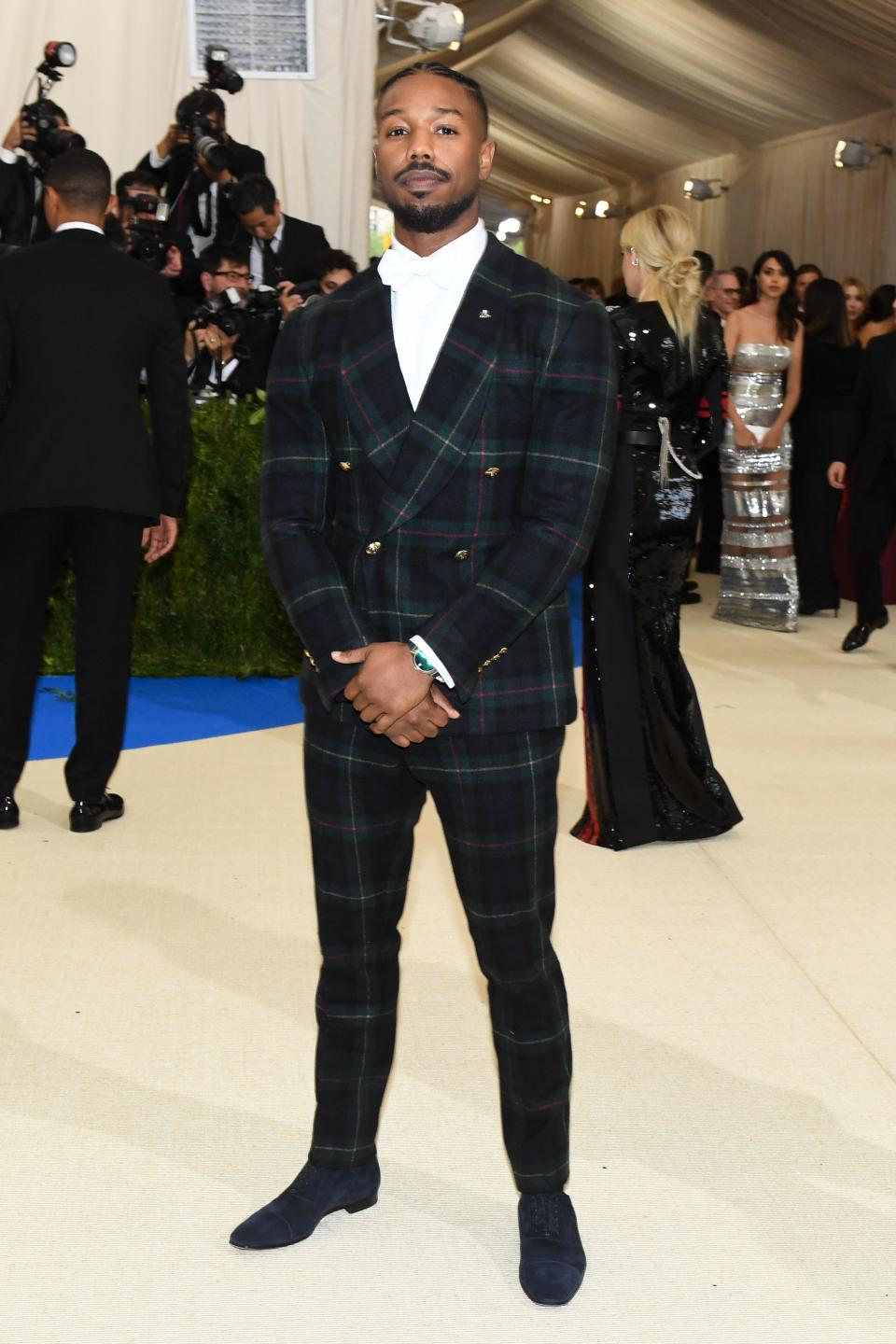 <h1 class="title">Michael B. Jordan in Ralph Lauren with a Piaget timepiece and Christian Louboutin shoes</h1><cite class="credit">Photo: BFA/Shutterstock</cite>