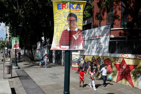 Election campaign posters of Erika Farias, government candidate for Mayor of Libertador district, are pictured in Caracas, Venezuela December 8, 2017. REUTERS/Marco Bello