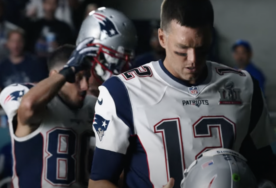 Tom Brady is back in his New England Patriots uniform for the movie 80 for Brady.  He's in the movie and producing it, but there's surprisingly little of him in the trailer.  (Photo: Paramount)