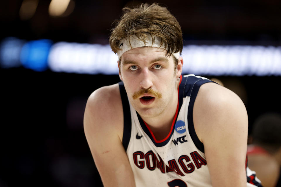 Drew Timme and the Gonzaga Bulldogs were knocked out of the Sweet 16 by the Arkansas Razorbacks. (Photo by Steph Chambers/Getty Images)