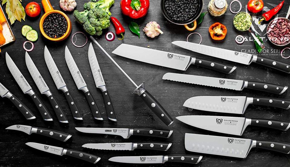 <p>Behind every great cook is the perfect set of knives. A<a rel="nofollow noopener" href="https://www.menshealth.com/technology-gear/g25309188/best-chef-knives/" target="_blank" data-ylk="slk:high-quality chef's knife;elm:context_link;itc:0;sec:content-canvas" class="link "> high-quality chef's knife</a> is an absolute must for preparing all kinds of meals, whether you're chopping up veggies or slicing meat and poultry. </p><p>If you're looking to upgrade your dull kitchen knife, now's the best time to do so. In Amazon's 12 Days of Deals, today is all about the kitchen-and these <a rel="nofollow noopener" href="https://www.amazon.com/b/ref=gbph_tit_m-4_ef4b_b5dfbd3e" target="_blank" data-ylk="slk:premium chef's knives;elm:context_link;itc:0;sec:content-canvas" class="link ">premium chef's knives</a> from Dalstrong made with German HC steel are heavily marked down. They also make the best gifts for anyone who loves to cook, especially the knife sets/bundles. </p><p>See below for a sampling of what's currently on offer, or <a rel="nofollow noopener" href="https://www.amazon.com/b/ref=gbph_tit_m-4_ef4b_b5dfbd3e" target="_blank" data-ylk="slk:head over to Amazon now;elm:context_link;itc:0;sec:content-canvas" class="link ">head over to Amazon now </a>to see all of the deals for yourself!</p>