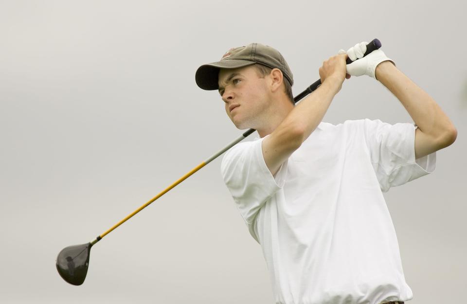 Lansing's John Duthie watches his tee shot on the 13th hole on his way to winning the 2007 New York State Golf Championship at Cornell's Robert Trent Jones Golf Course.